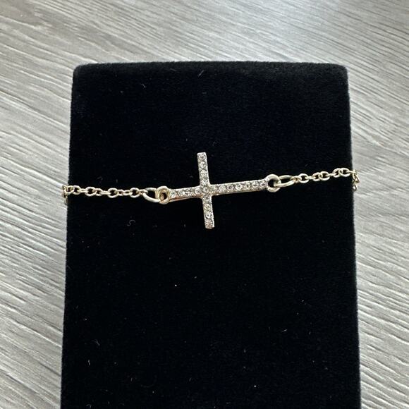 Cross Bracelet Delicate Gold Chain Rhinestone Christian Jewelry Dainty Womens - Picture 1 of 5